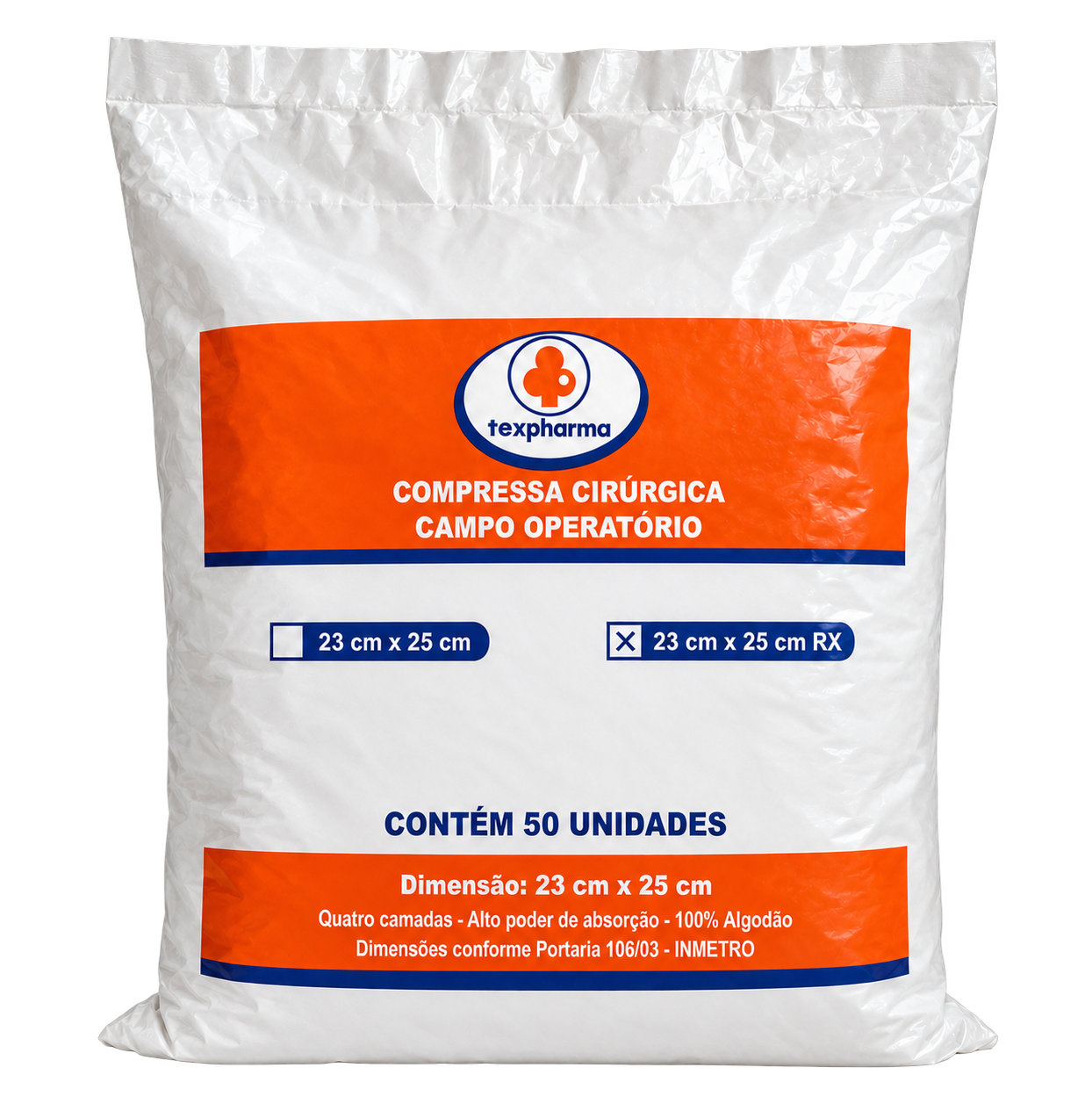 Embalagem do Campo Operatório Texpharma 23 x 25 cm com fio radiopaco.