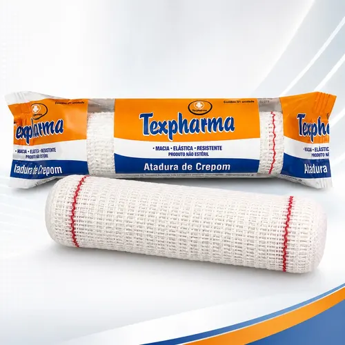Atadura de crepom Texpharma embalada e unidade fora da embalagem