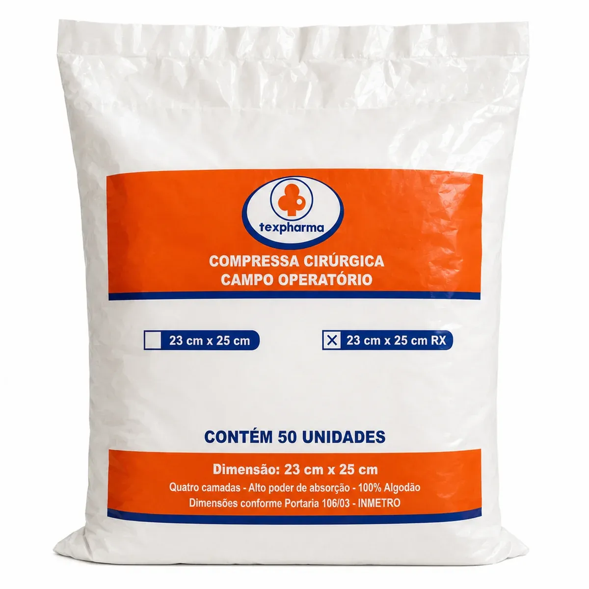 Embalagem de compressa cirúrgica campo operatório Texpharma 23 x 25 cm